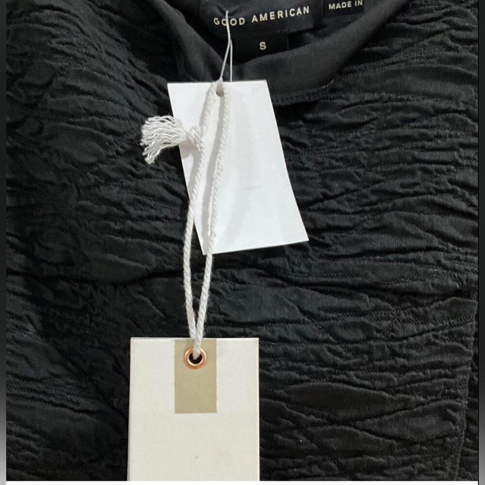 NWT GOOD AMERICAN SZ M Black Textured Square Neck Crop Top Goth Festival $129 - Picture 7 of 12